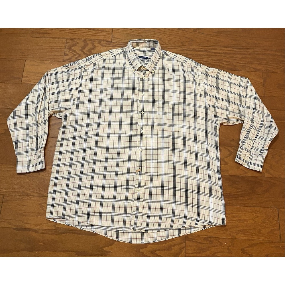 Burberry London Nova Check Beige Plaid Long Sleeve Button Down Shirt XXL 2XL